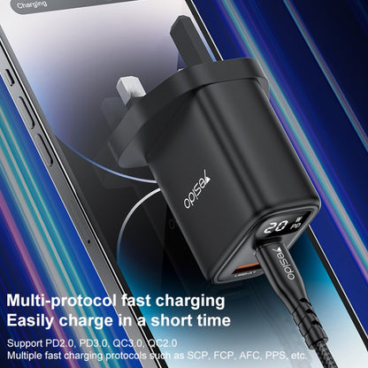 Yesido YC87 PD 20W USB-C / Type-C + USB Digital Display Charger, Specification:UK Plug(Black) - USB Charger by Yesido | Online Shopping UK | buy2fix