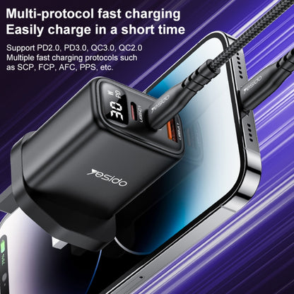 Yesido YC88 30W USB + Dual USB-C / Type-C Digital Display Charger, Specification:UK Plug(Black) - USB Charger by Yesido | Online Shopping UK | buy2fix