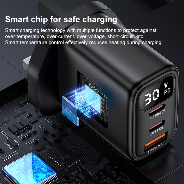 Yesido YC88 30W USB + Dual USB-C / Type-C Digital Display Charger, Specification:UK Plug(Black) - USB Charger by Yesido | Online Shopping UK | buy2fix