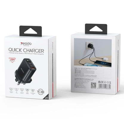 Yesido YC88 30W USB + Dual USB-C / Type-C Digital Display Charger, Specification:UK Plug(Black) - USB Charger by Yesido | Online Shopping UK | buy2fix