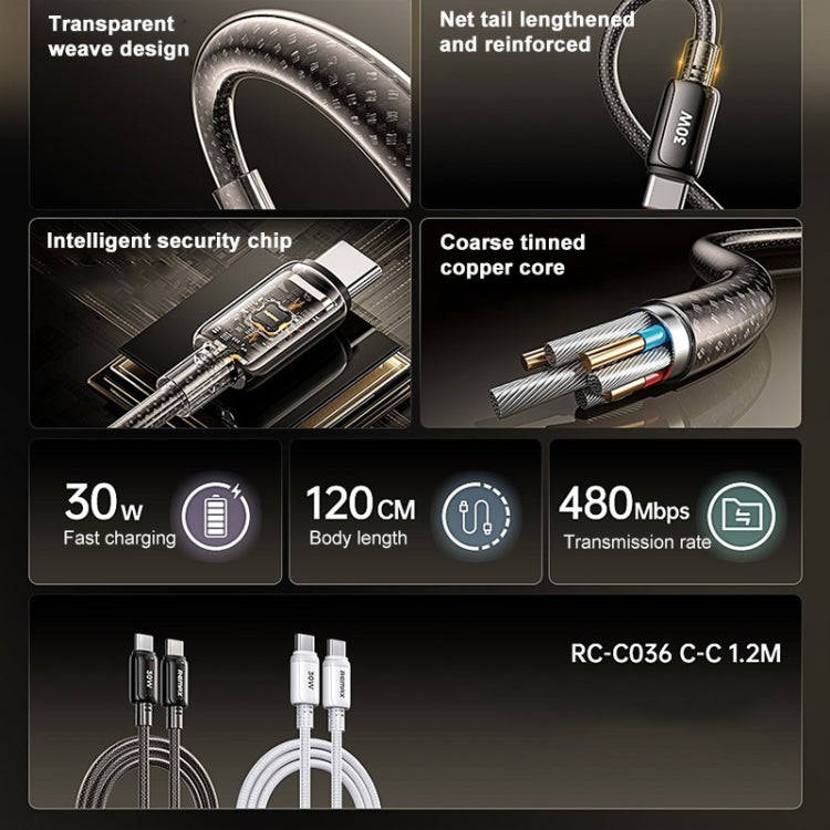 REMAX RC-C036 1.2m 30W Type-C to Type-C Transparent Braided Fast Charging Cable(White) - USB-C & Type-C Cable by REMAX | Online Shopping UK | buy2fix
