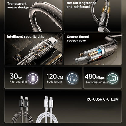REMAX RC-C036 1.2m 30W Type-C to Type-C Transparent Braided Fast Charging Cable(White) - USB-C & Type-C Cable by REMAX | Online Shopping UK | buy2fix