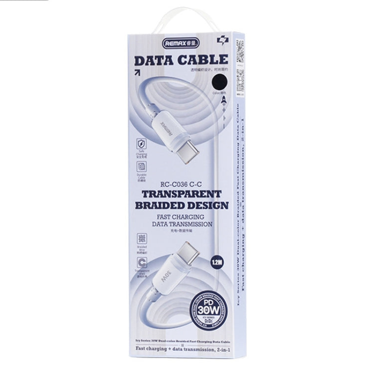 REMAX RC-C036 1.2m 30W Type-C to Type-C Transparent Braided Fast Charging Cable(White) - USB-C & Type-C Cable by REMAX | Online Shopping UK | buy2fix