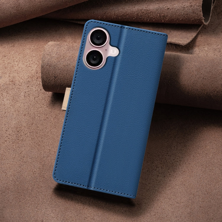 For iPhone 16 Plus Color Matching RFID Anti-theft Leather Phone Case(Blue) - iPhone 16 Plus Cases by buy2fix | Online Shopping UK | buy2fix