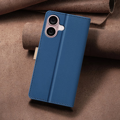 For iPhone 16 Plus Color Matching RFID Anti-theft Leather Phone Case(Blue) - iPhone 16 Plus Cases by buy2fix | Online Shopping UK | buy2fix