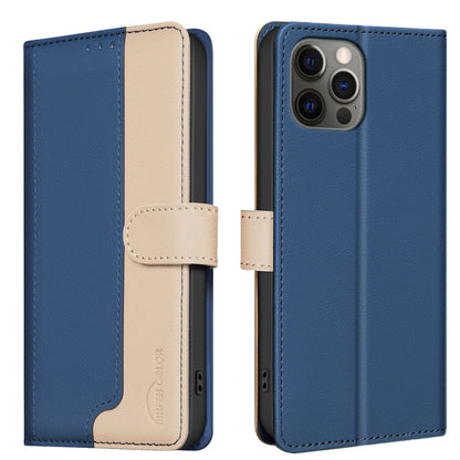 For iPhone 16 Pro Max Color Matching RFID Anti-theft Leather Phone Case(Blue) by buy2fix