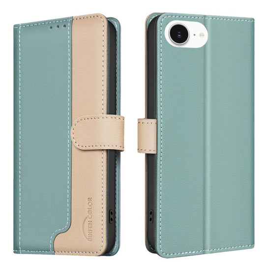 For iPhone 16e Color Matching RFID Anti-theft Leather Phone Case(Green) - iPhone 16e Cases by buy2fix | Online Shopping UK | buy2fix