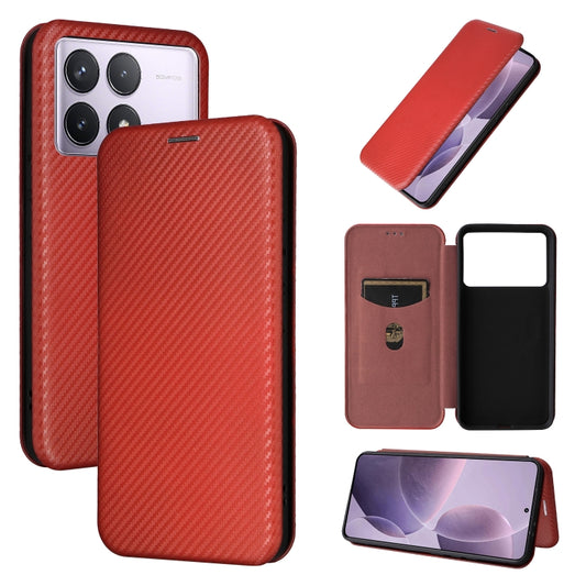 For Redmi K70 Carbon Fiber Texture Flip Leather Phone Case(Brown) - Xiaomi Cases by buy2fix | Online Shopping UK | buy2fix