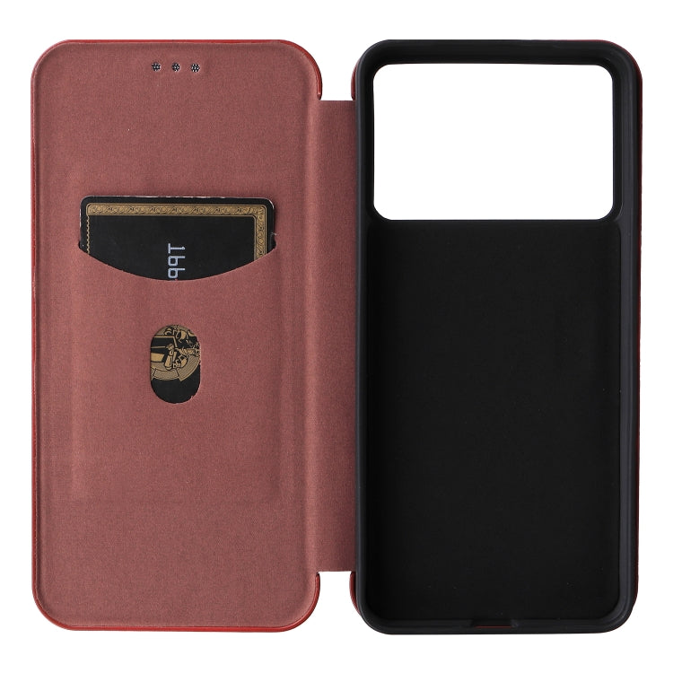 For Redmi K70 Carbon Fiber Texture Flip Leather Phone Case(Brown) - Xiaomi Cases by buy2fix | Online Shopping UK | buy2fix