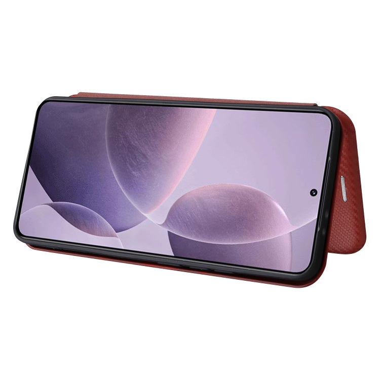 For Redmi K70 Carbon Fiber Texture Flip Leather Phone Case(Brown) - Xiaomi Cases by buy2fix | Online Shopping UK | buy2fix