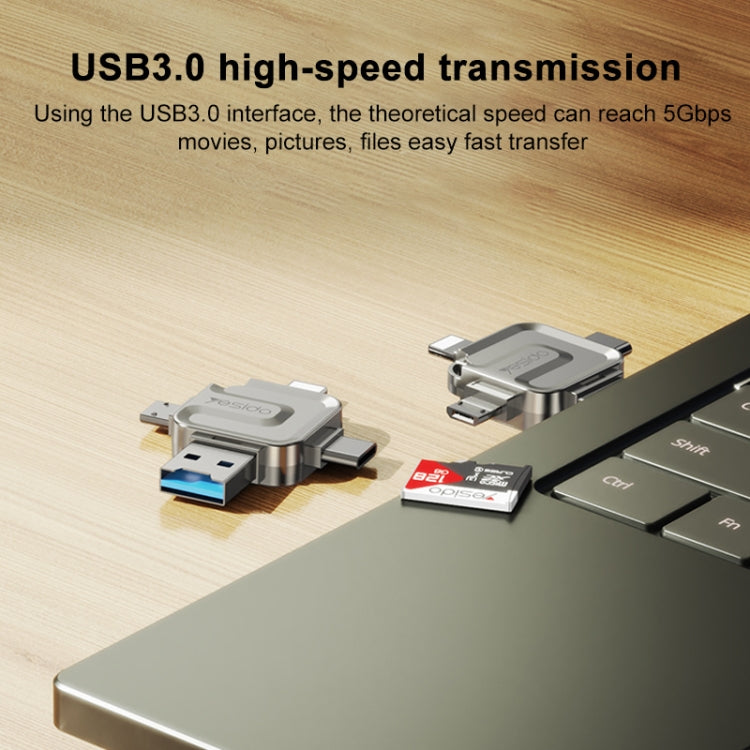 Yesido GS23 USB 3.0 to USB-C / Type-C, Micro USB, 8 Pin 4 in 1 Card Reader(Gold) - U Disk & Card Reader by Yesido | Online Shopping UK | buy2fix