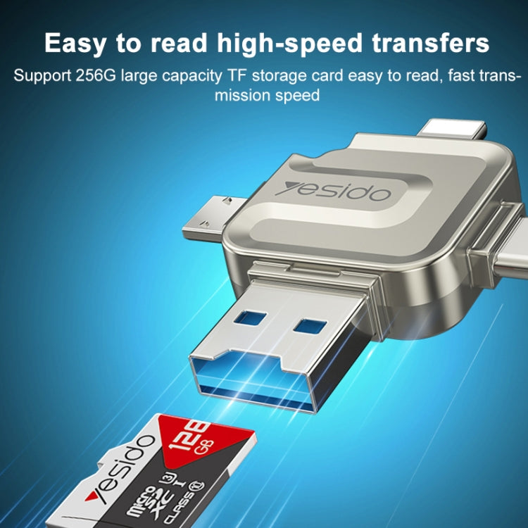 Yesido GS23 USB 3.0 to USB-C / Type-C, Micro USB, 8 Pin 4 in 1 Card Reader(Gold) - U Disk & Card Reader by Yesido | Online Shopping UK | buy2fix
