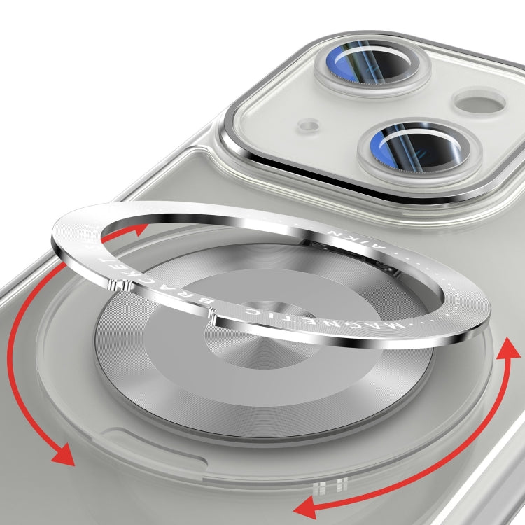 For iPhone 13 360 Holder Magsafe Acrylic Hybrid TPU Phone Case(Frosted White) by buy2fix