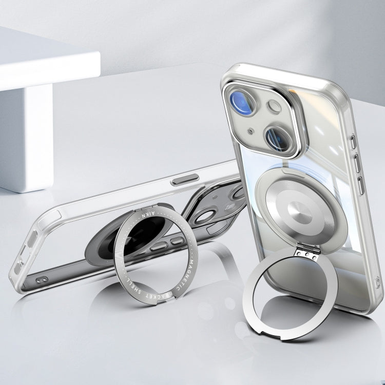 For iPhone 13 360 Holder Magsafe Acrylic Hybrid TPU Phone Case(Frosted White) by buy2fix