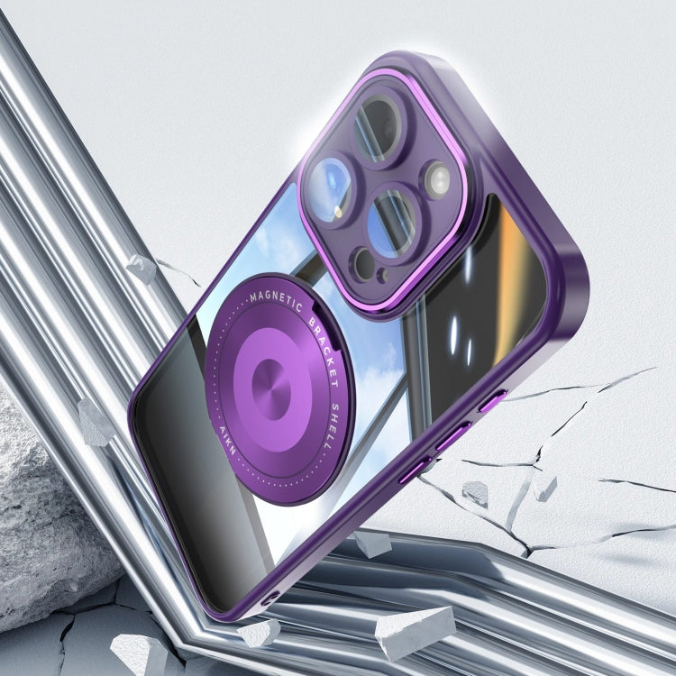 For iPhone 12 Pro 360 Holder Magsafe Acrylic Hybrid TPU Phone Case(Purple) by buy2fix