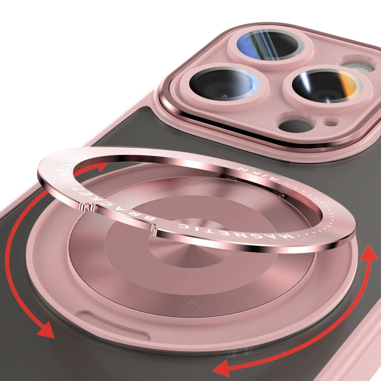 For iPhone 12 Pro Max 360 Holder Magsafe Acrylic Hybrid TPU Phone Case(Pink) by buy2fix