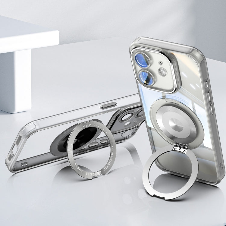 For iPhone 12 360 Holder Magsafe Acrylic Hybrid TPU Phone Case(Frosted White) by buy2fix