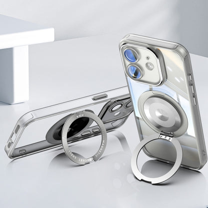 For iPhone 12 360 Holder Magsafe Acrylic Hybrid TPU Phone Case(Frosted White) by buy2fix