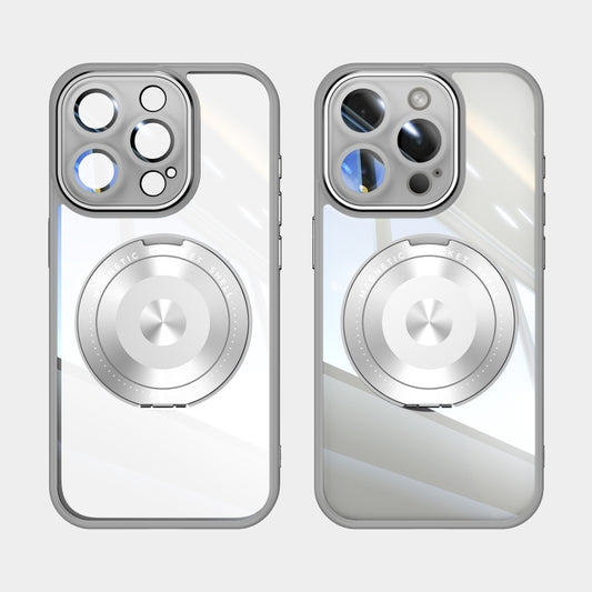 For iPhone 16 Pro 360 Holder Magsafe Acrylic Hybrid TPU Phone Case(Frosted White) by buy2fix