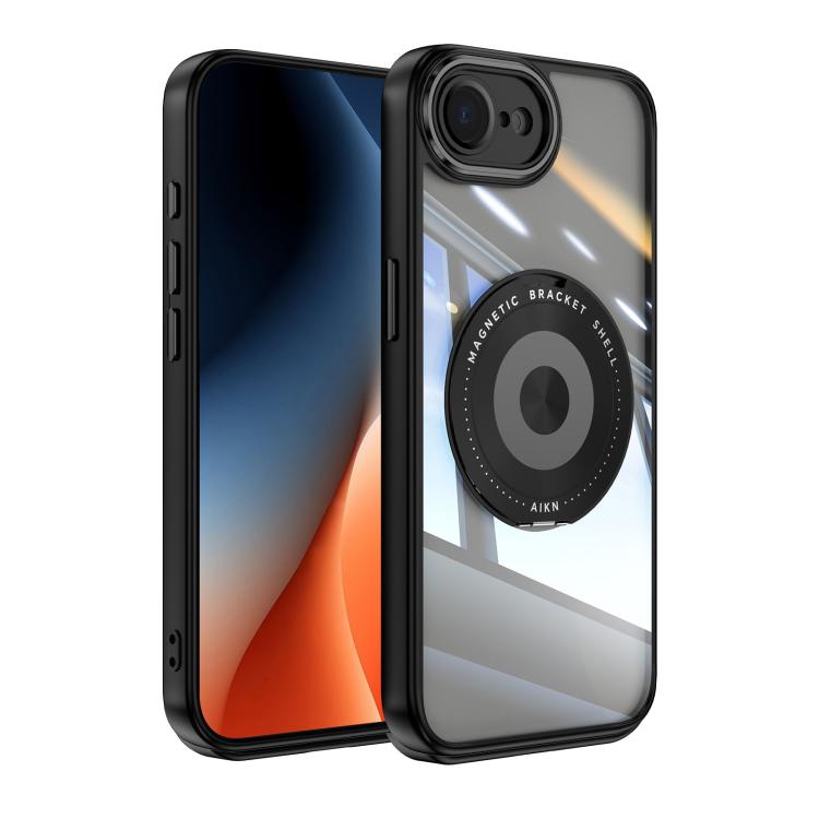 For iPhone 16e 360 Holder Magsafe Acrylic Hybrid TPU Phone Case(Black) - iPhone 16e Cases by buy2fix | Online Shopping UK | buy2fix