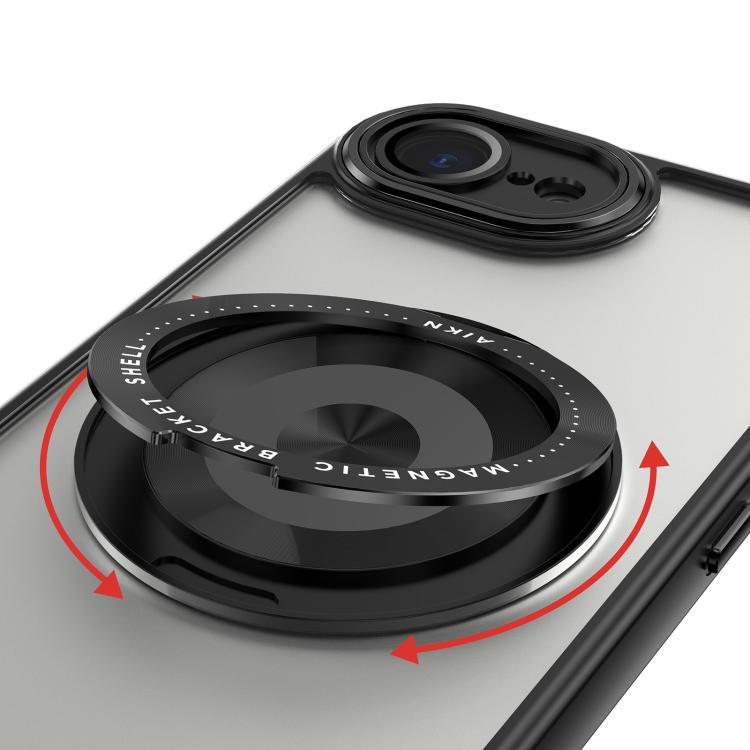 For iPhone 16e 360 Holder Magsafe Acrylic Hybrid TPU Phone Case(Black) - iPhone 16e Cases by buy2fix | Online Shopping UK | buy2fix