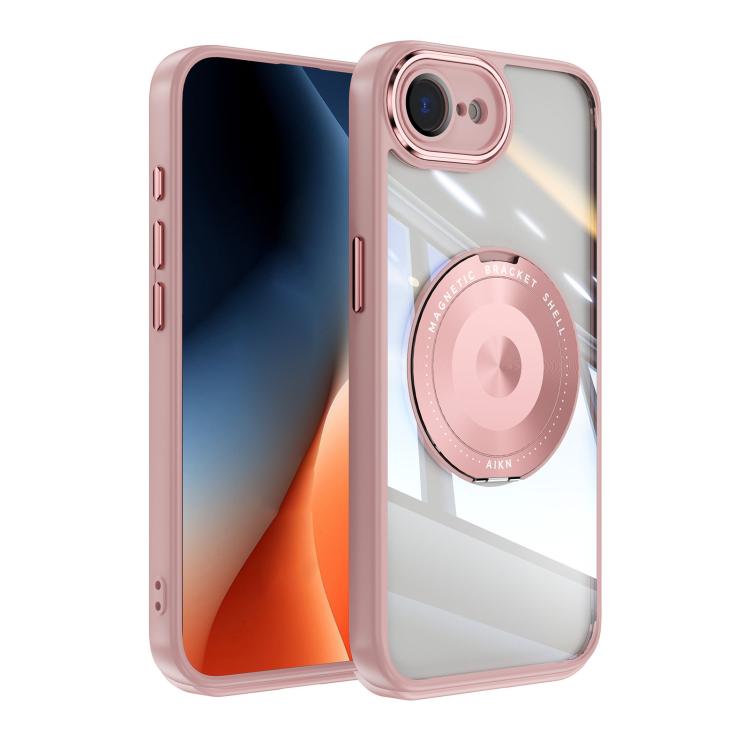 For iPhone 16e 360 Holder Magsafe Acrylic Hybrid TPU Phone Case(Pink) - iPhone 16e Cases by buy2fix | Online Shopping UK | buy2fix