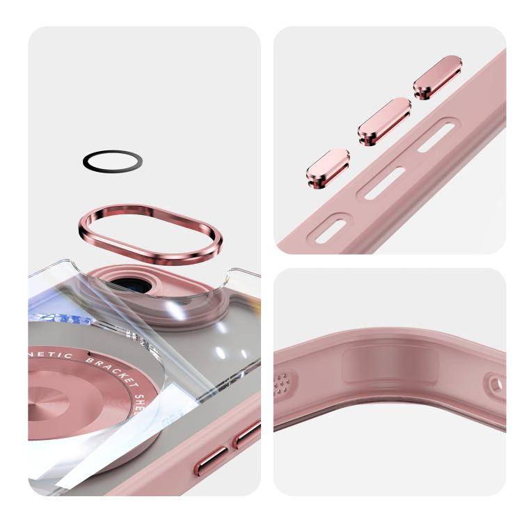 For iPhone 16e 360 Holder Magsafe Acrylic Hybrid TPU Phone Case(Pink) - iPhone 16e Cases by buy2fix | Online Shopping UK | buy2fix