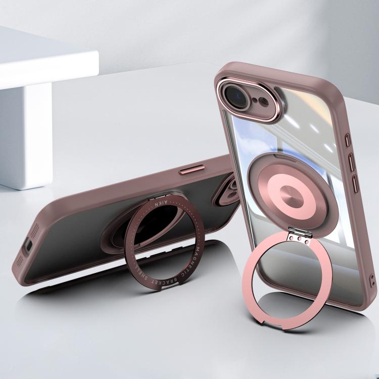 For iPhone 16e 360 Holder Magsafe Acrylic Hybrid TPU Phone Case(Pink) - iPhone 16e Cases by buy2fix | Online Shopping UK | buy2fix