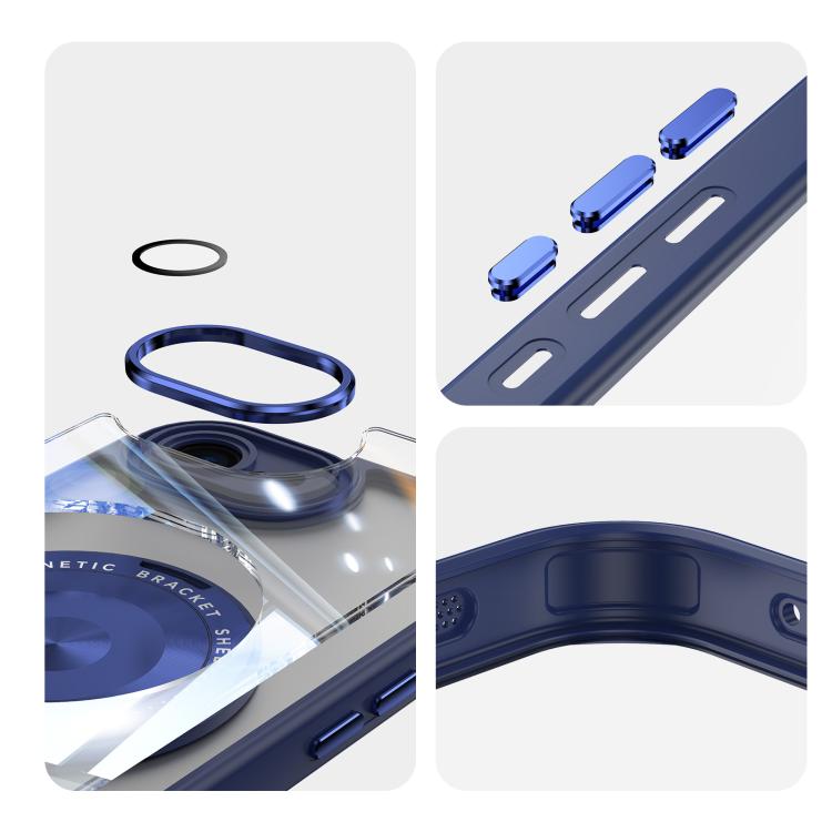 For iPhone 16e 360 Holder Magsafe Acrylic Hybrid TPU Phone Case(Blue) - iPhone 16e Cases by buy2fix | Online Shopping UK | buy2fix