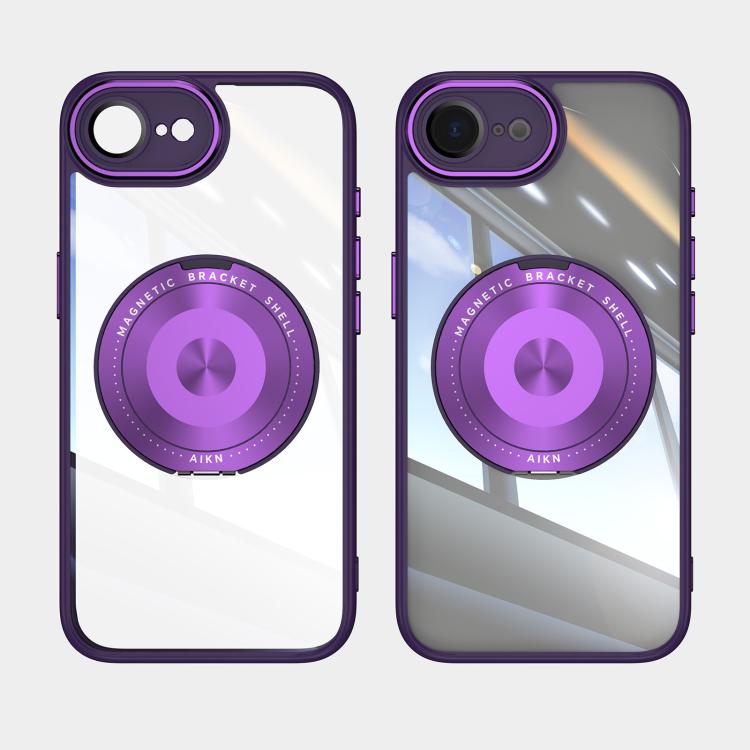 For iPhone 16e 360 Holder Magsafe Acrylic Hybrid TPU Phone Case(Purple) - iPhone 16e Cases by buy2fix | Online Shopping UK | buy2fix