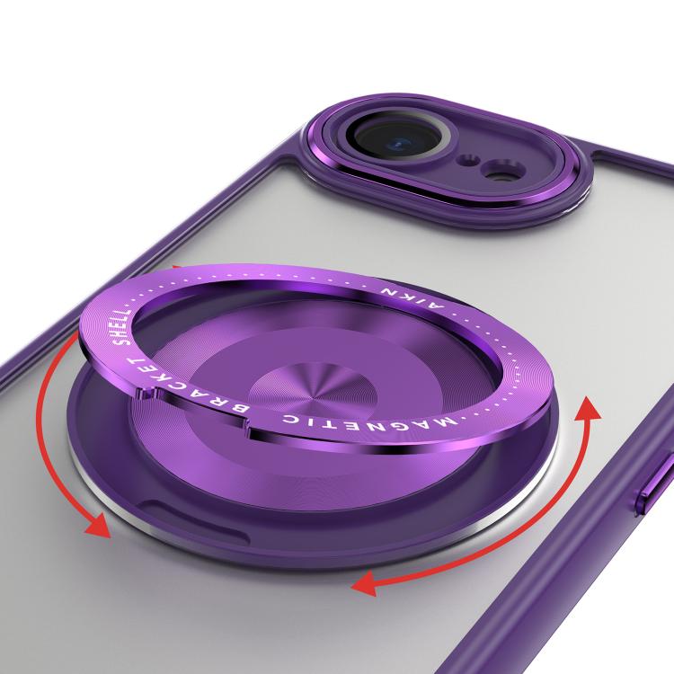 For iPhone 16e 360 Holder Magsafe Acrylic Hybrid TPU Phone Case(Purple) - iPhone 16e Cases by buy2fix | Online Shopping UK | buy2fix