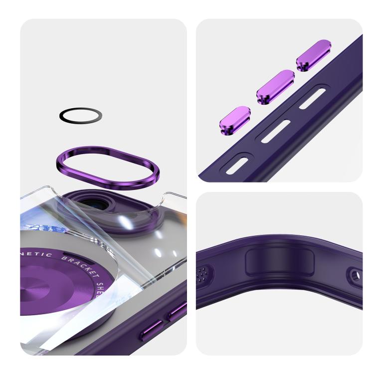 For iPhone 16e 360 Holder Magsafe Acrylic Hybrid TPU Phone Case(Purple) - iPhone 16e Cases by buy2fix | Online Shopping UK | buy2fix