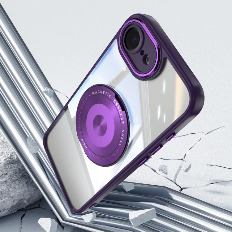 For iPhone 16e 360 Holder Magsafe Acrylic Hybrid TPU Phone Case(Purple) - iPhone 16e Cases by buy2fix | Online Shopping UK | buy2fix