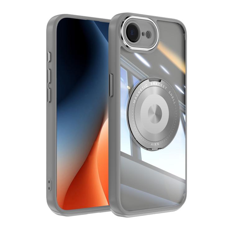 For iPhone 16e 360 Holder Magsafe Acrylic Hybrid TPU Phone Case(Frosted White) - iPhone 16e Cases by buy2fix | Online Shopping UK | buy2fix