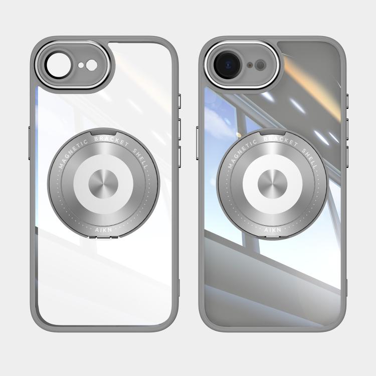 For iPhone 16e 360 Holder Magsafe Acrylic Hybrid TPU Phone Case(Frosted White) - iPhone 16e Cases by buy2fix | Online Shopping UK | buy2fix