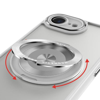 For iPhone 16e 360 Holder Magsafe Acrylic Hybrid TPU Phone Case(Frosted White) - iPhone 16e Cases by buy2fix | Online Shopping UK | buy2fix