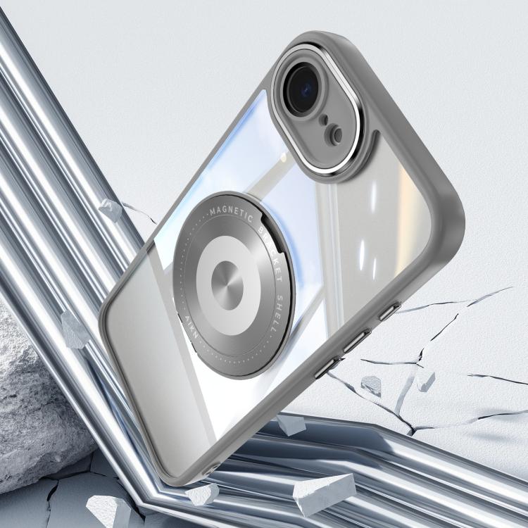 For iPhone 16e 360 Holder Magsafe Acrylic Hybrid TPU Phone Case(Frosted White) - iPhone 16e Cases by buy2fix | Online Shopping UK | buy2fix