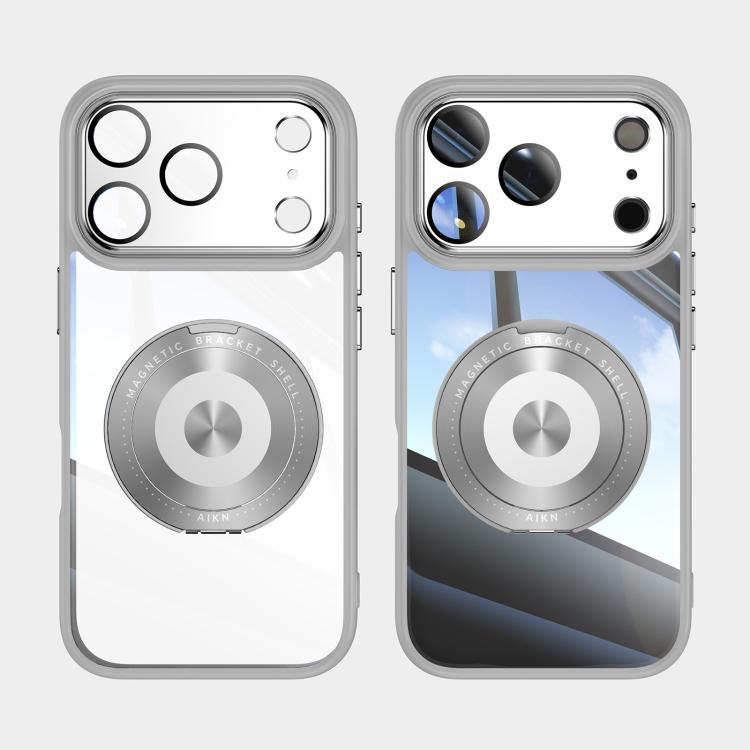 For iPhone 17 Pro Max 360 Holder Magsafe Acrylic Hybrid TPU Phone Case(Grey) - iPhone 17 Pro Max Cases by buy2fix | Online Shopping UK | buy2fix