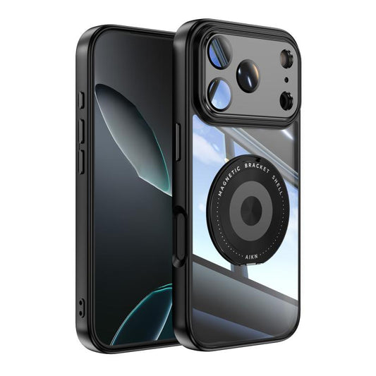 For iPhone 17 Pro 360 Holder Magsafe Acrylic Hybrid TPU Phone Case(Black) - iPhone 17 Pro Cases by buy2fix | Online Shopping UK | buy2fix