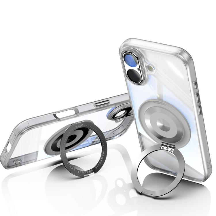 For iPhone 17 360 Holder Magsafe Acrylic Hybrid TPU Phone Case(Frosted White) - iPhone 17 Cases by buy2fix | Online Shopping UK | buy2fix