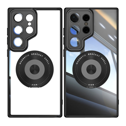 For Samsung Galaxy S24 Ultra 5G 360 Holder MagSafe Acrylic Hybrid TPU Phone Case(Black) - Galaxy S24 Ultra 5G Cases by buy2fix | Online Shopping UK | buy2fix