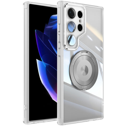 For Samsung Galaxy S24 Ultra 5G 360 Holder MagSafe Acrylic Hybrid TPU Phone Case(Frosted White)