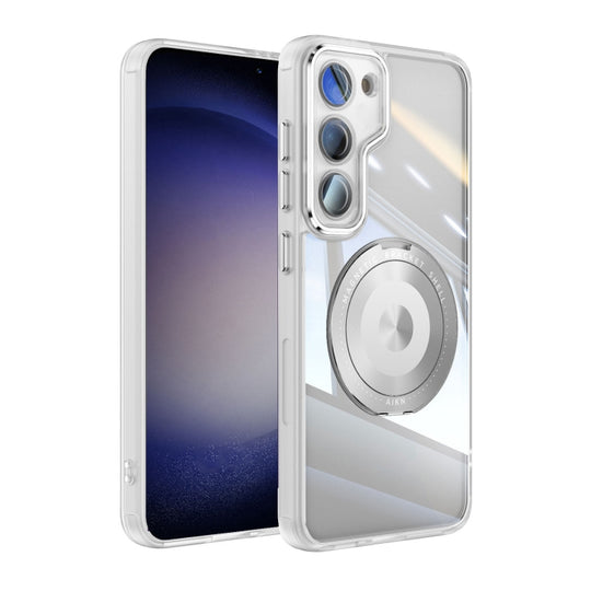For Samsung Galaxy S23 5G 360 Holder MagSafe Acrylic Hybrid TPU Phone Case(Frosted White)
