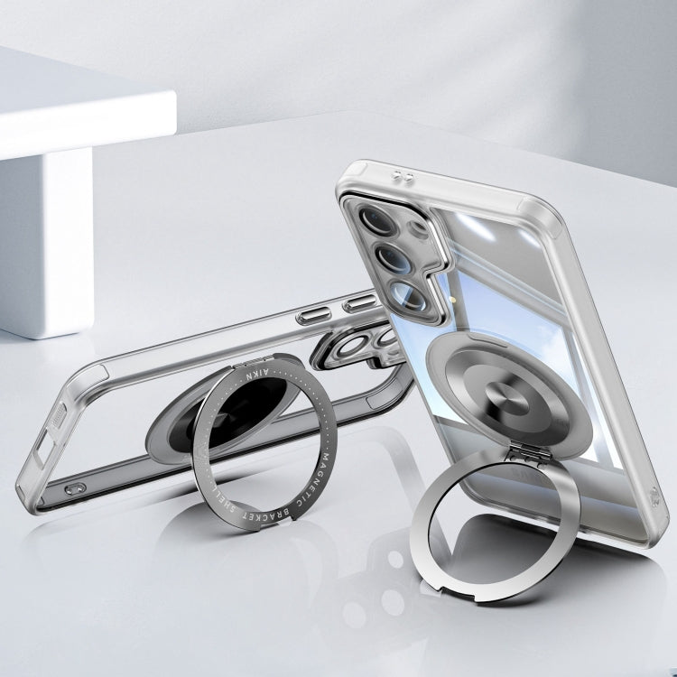 For Samsung Galaxy S23 5G 360 Holder MagSafe Acrylic Hybrid TPU Phone Case(Frosted White) - Galaxy S23 5G Cases by buy2fix | Online Shopping UK | buy2fix