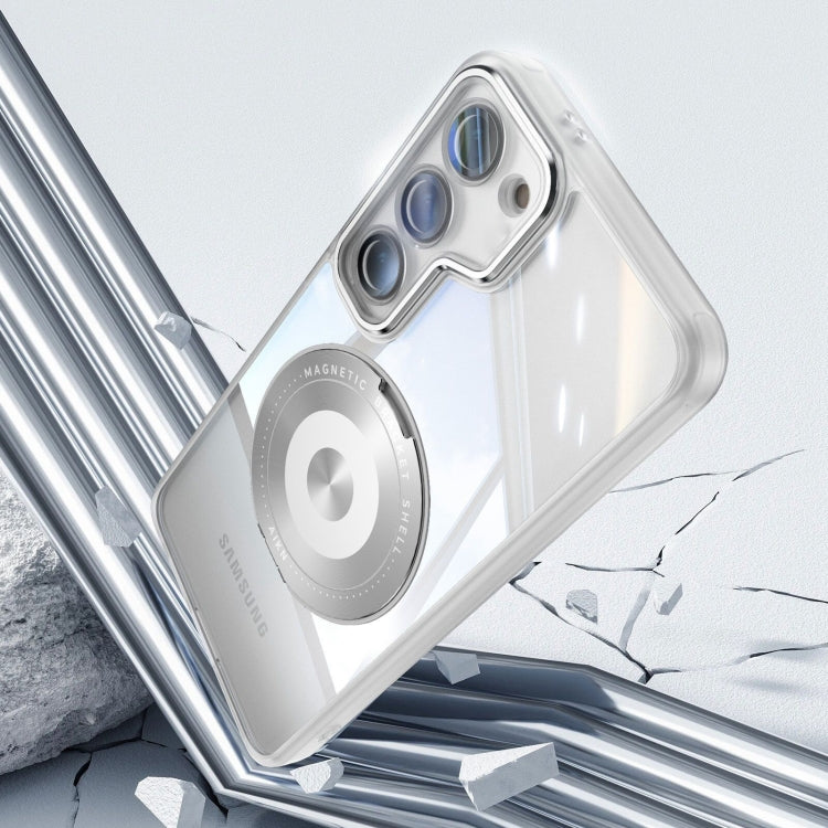 For Samsung Galaxy S23 5G 360 Holder MagSafe Acrylic Hybrid TPU Phone Case(Frosted White) - Galaxy S23 5G Cases by buy2fix | Online Shopping UK | buy2fix