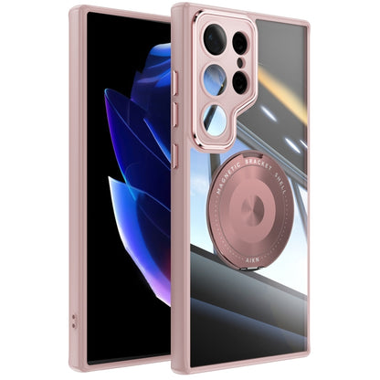 For Samsung Galaxy S25 Ultra 5G 360 Holder MagSafe Acrylic Hybrid TPU Phone Case(Pink) by buy2fix