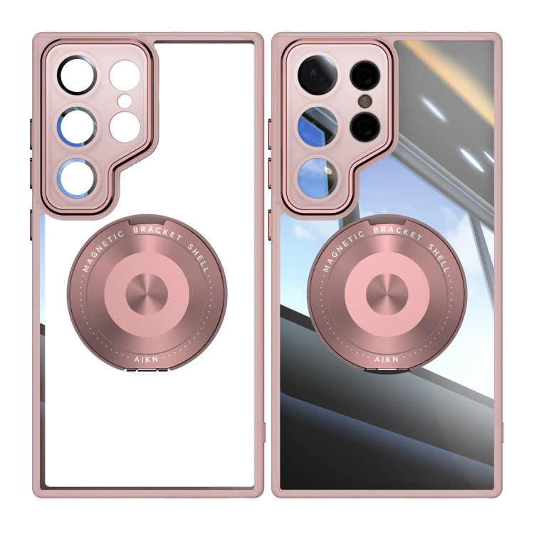For Samsung Galaxy S25 Ultra 5G 360 Holder MagSafe Acrylic Hybrid TPU Phone Case(Pink) by buy2fix