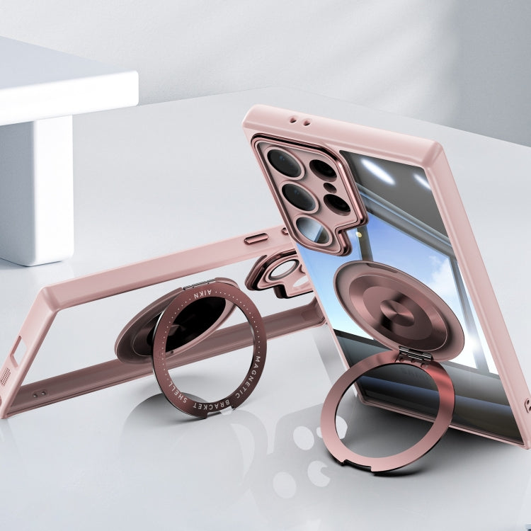 For Samsung Galaxy S25 Ultra 5G 360 Holder MagSafe Acrylic Hybrid TPU Phone Case(Pink) by buy2fix