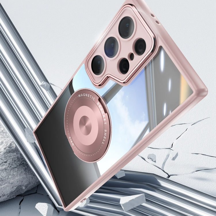 For Samsung Galaxy S25 Ultra 5G 360 Holder MagSafe Acrylic Hybrid TPU Phone Case(Pink) by buy2fix