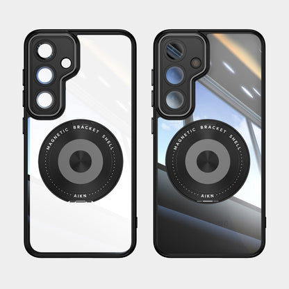 For Samsung Galaxy S25+ 5G 360 Holder MagSafe Acrylic Hybrid TPU Phone Case(Black) by buy2fix